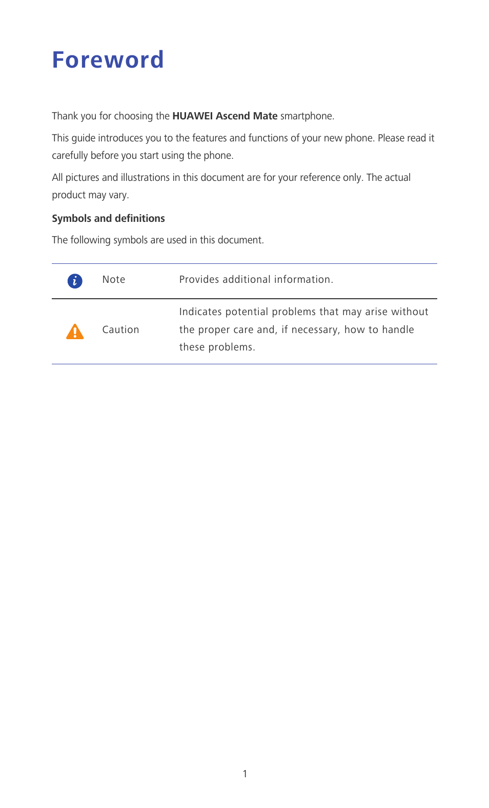 Foreword | Huawei Ascend Mate MT1-U06 User Guide User Manual | Page 6 / 105