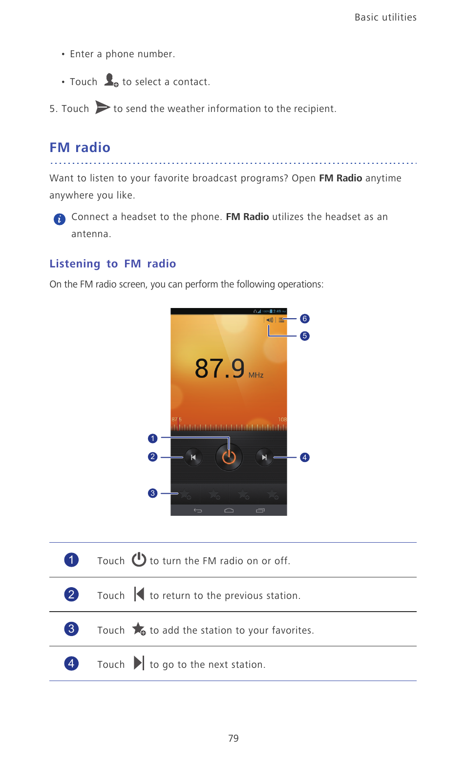 Fm radio, Listening to fm radio | Huawei Ascend Mate MT1-U06 User Guide User Manual | Page 84 / 105