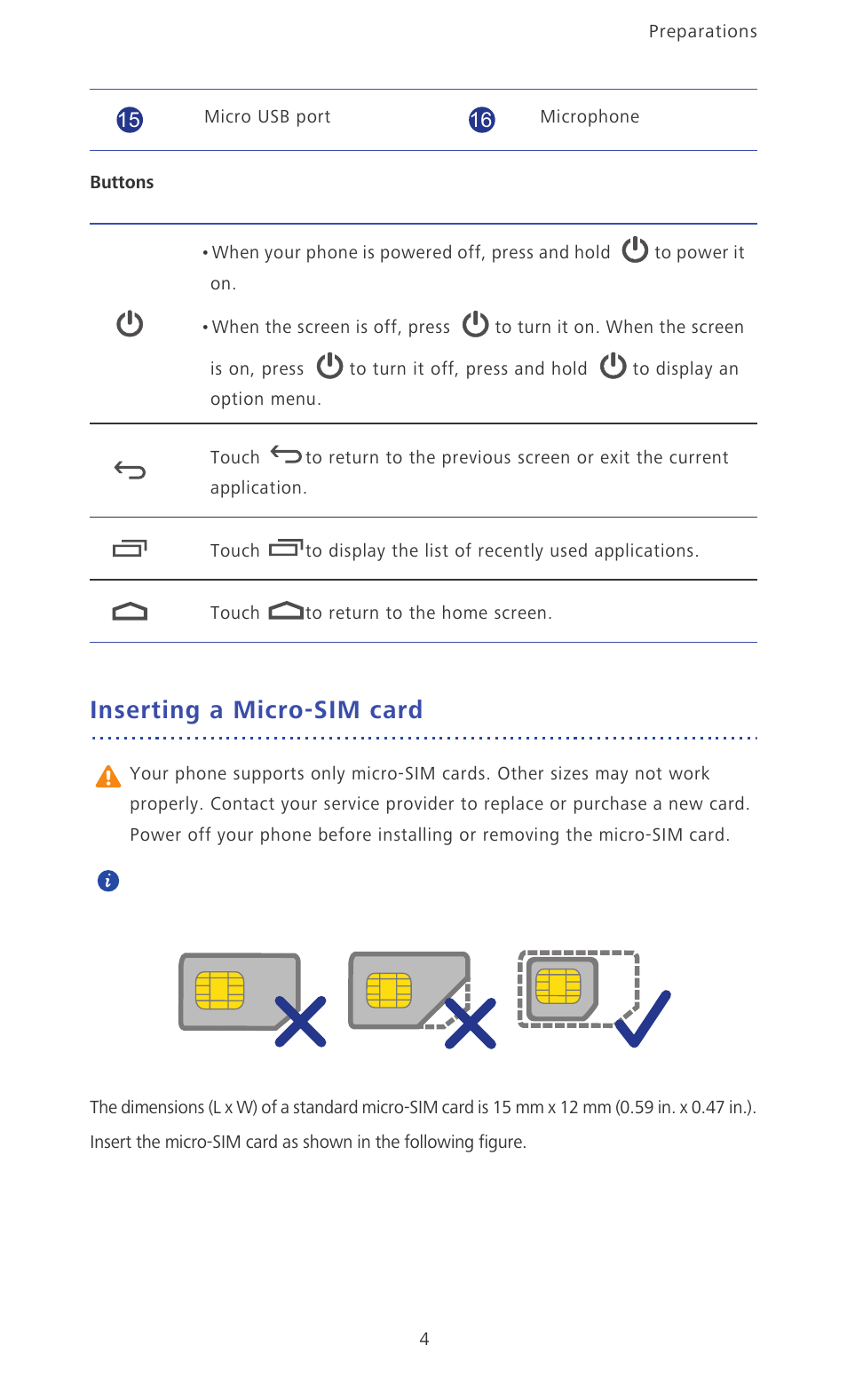 Inserting a micro-sim card | Huawei Ascend Mate MT1-U06 User Guide User Manual | Page 9 / 105