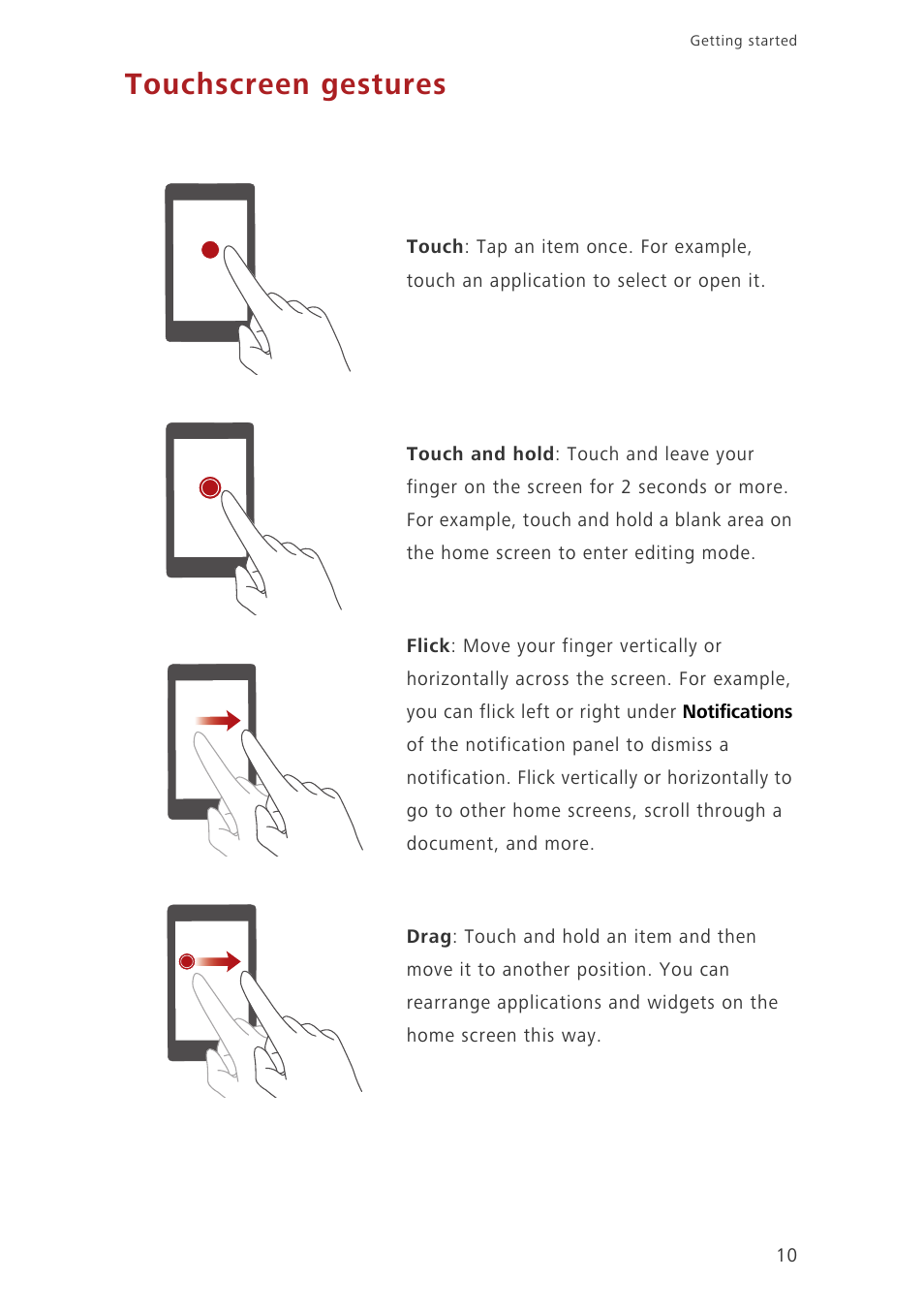 Touchscreen gestures | Huawei Ascend Mate7 MT7-L09 User Manual | Page 14 / 87