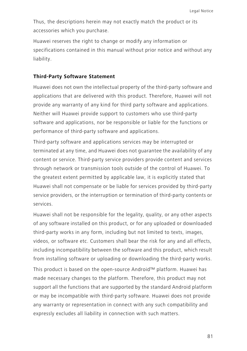 Third-party software statement | Huawei Ascend Mate7 MT7-L09 User Manual | Page 85 / 87