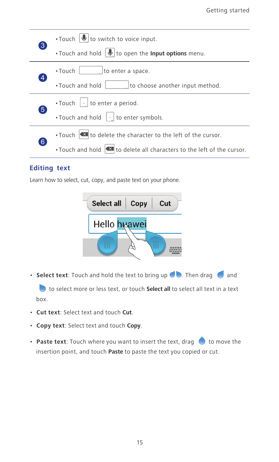 Editing text | Huawei Ascend P2 P2-6011 User Manual | Page 20 / 104