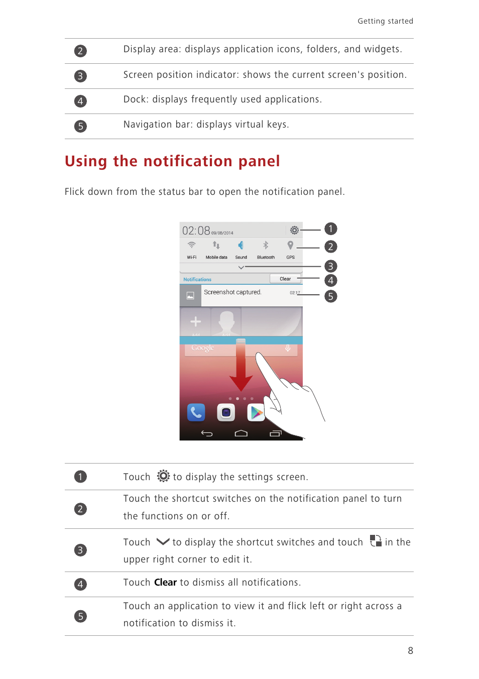 Using the notification panel | Huawei Ascend P7 P7-L10 User Guide User Manual | Page 12 / 90