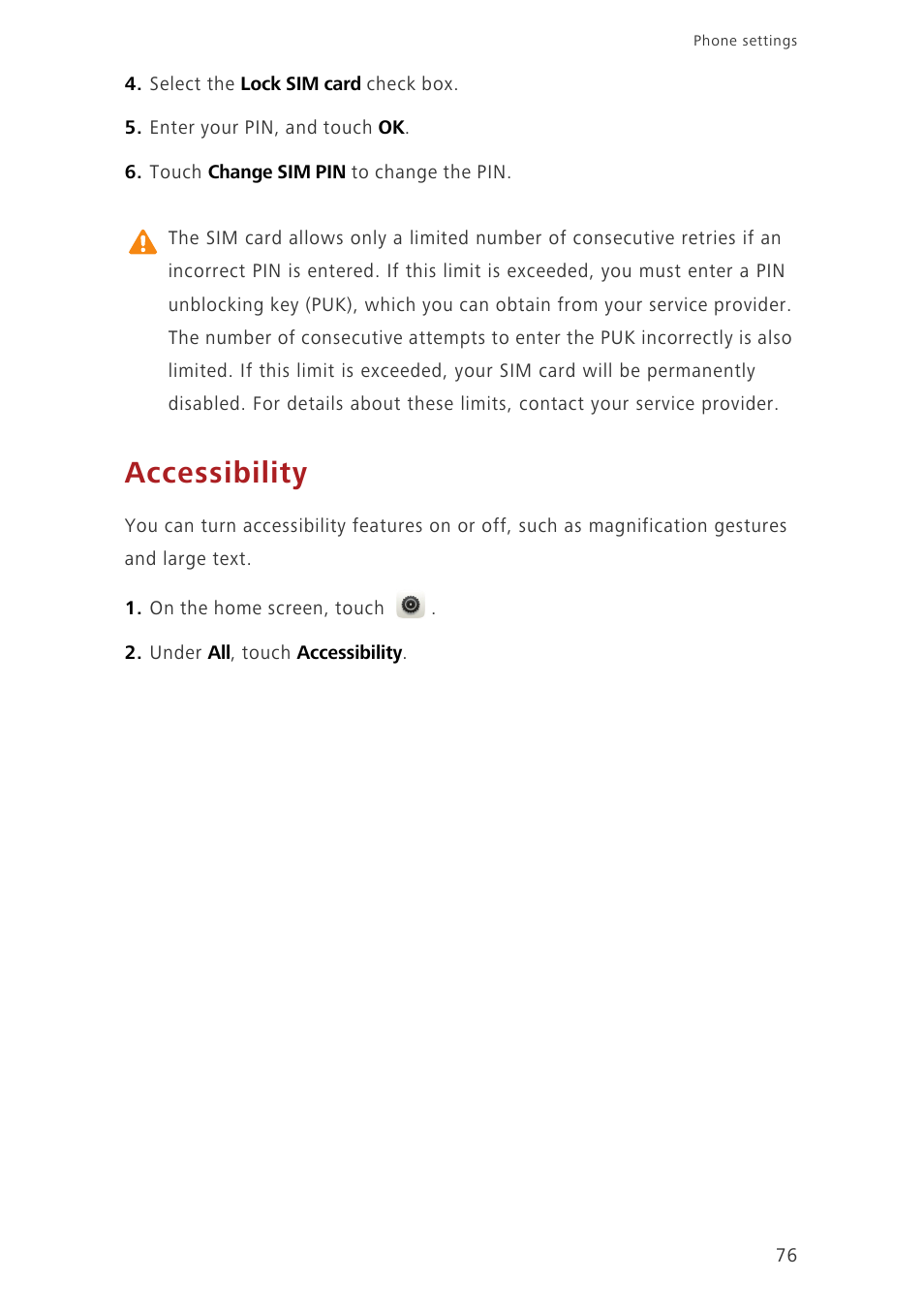 Accessibility | Huawei Ascend P7 P7-L10 User Guide User Manual | Page 80 / 90