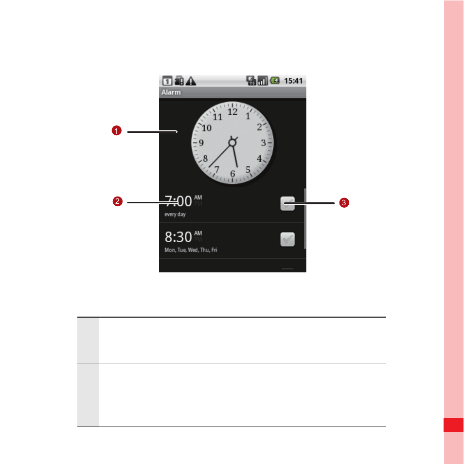 Alarm list screen | Huawei U8100 User Guide User Manual | Page 140 / 187