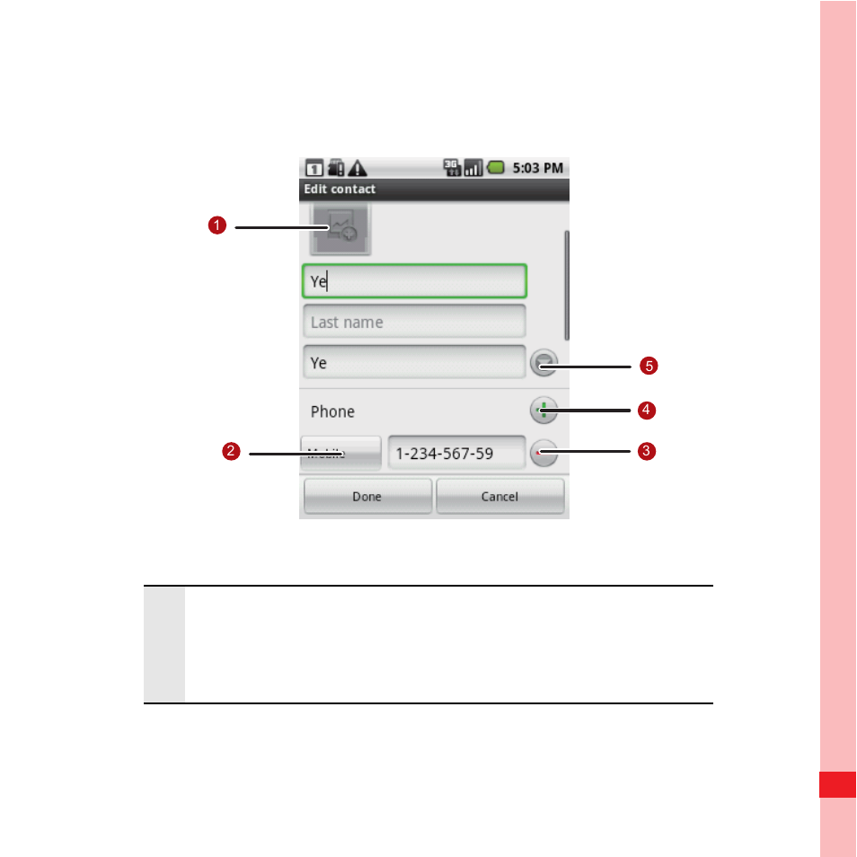 Contact editing screen | Huawei U8100 User Guide User Manual | Page 57 / 187