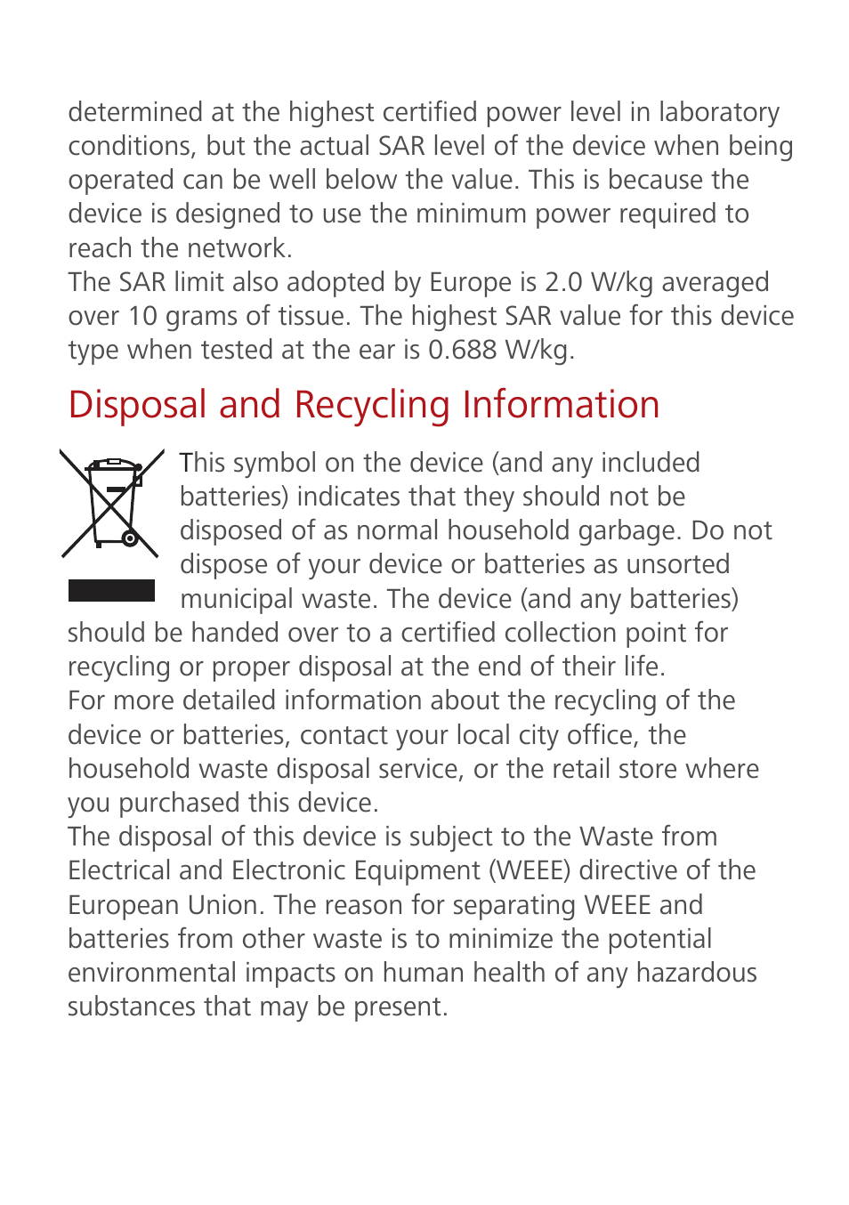 Disposal and recycling information | Huawei U8100 Quick Start User Manual | Page 13 / 15