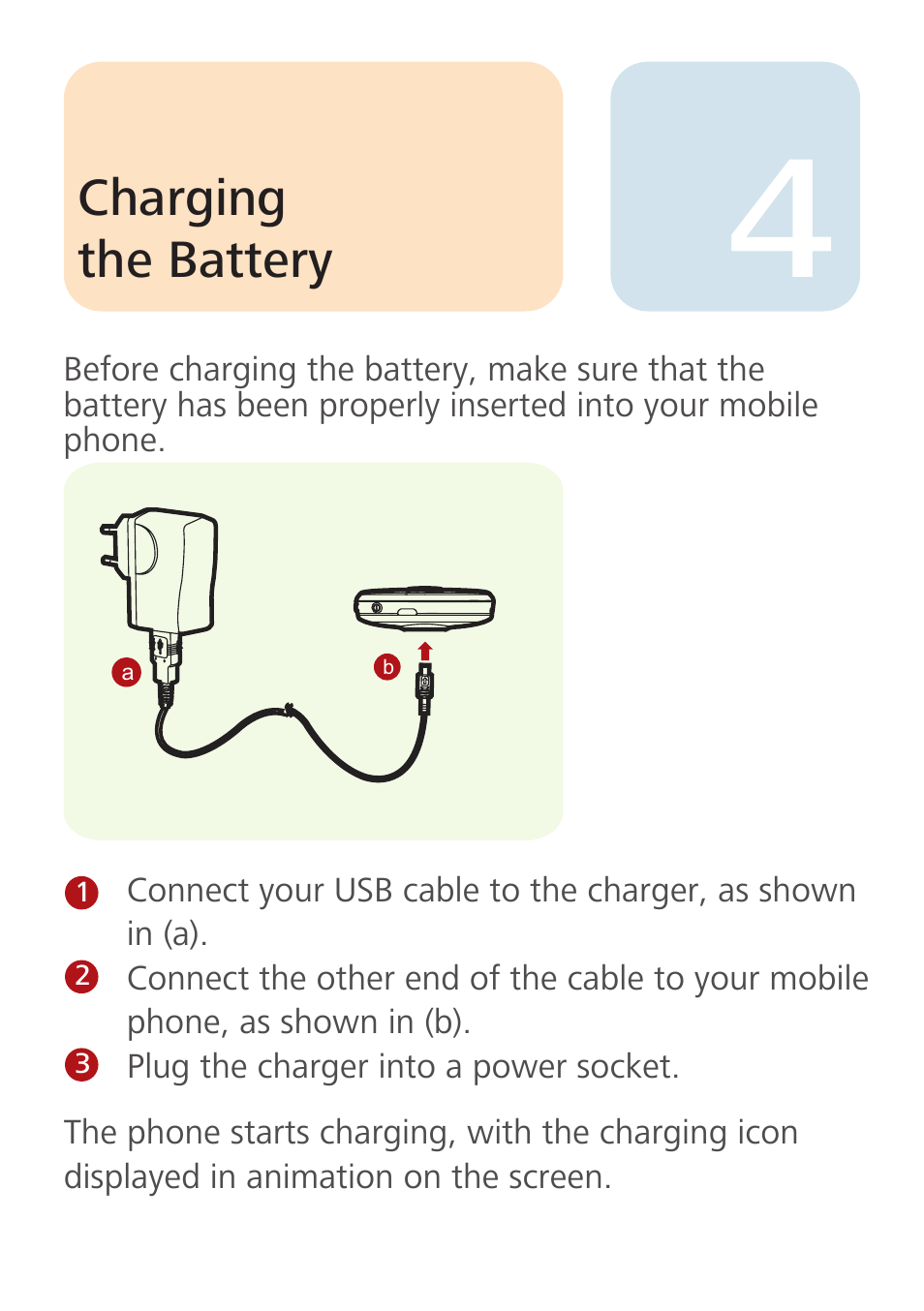 Charging the battery | Huawei U8100 Quick Start User Manual | Page 4 / 15