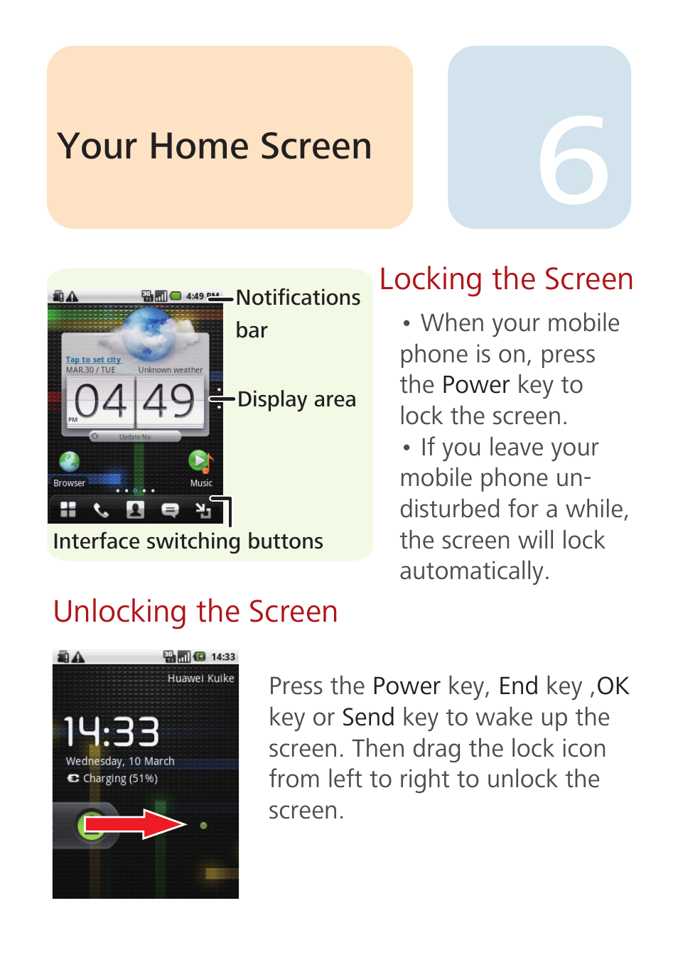 Your home screen | Huawei U8100 Quick Start User Manual | Page 6 / 15