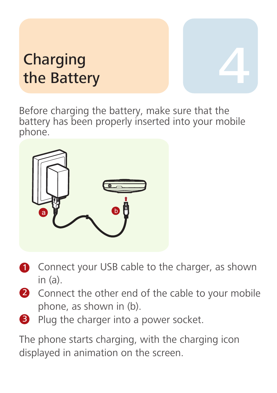 Charging the battery | Huawei U8110 Quick Start User Manual | Page 5 / 17