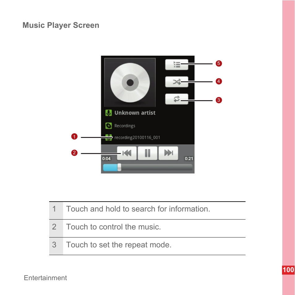 Music player screen | Huawei U8110 User Manual User Manual | Page 106 / 188