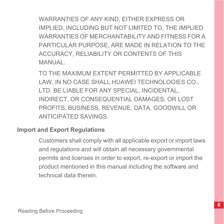 Import and export regulations | Huawei U8110 User Manual User Manual | Page 12 / 188