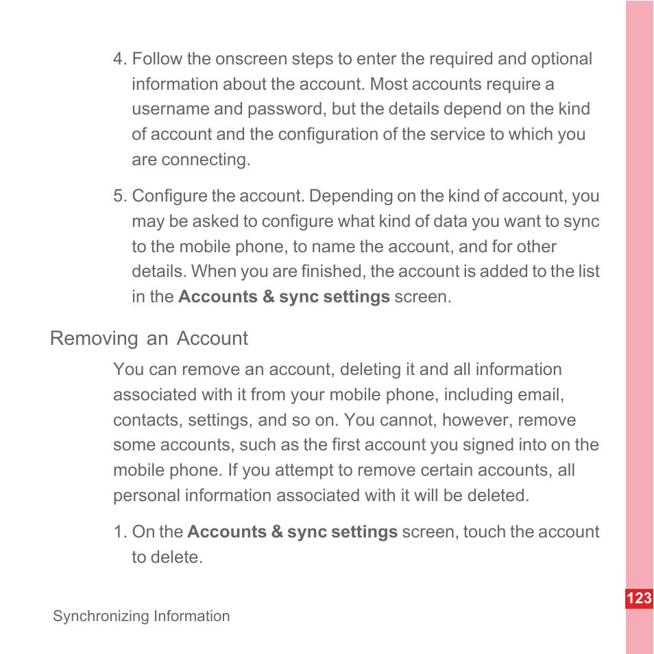 Removing an account | Huawei U8110 User Manual User Manual | Page 129 / 188