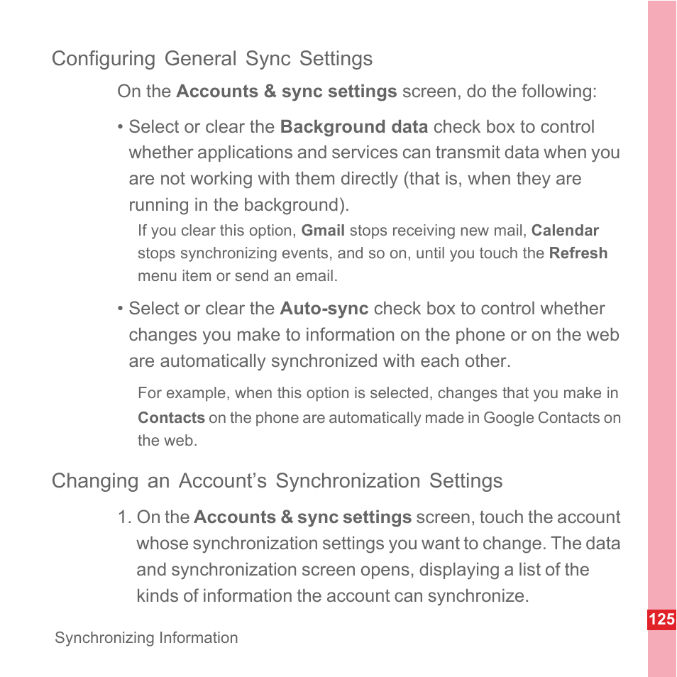 Configuring general sync settings, Changing an account’s synchronization settings | Huawei U8110 User Manual User Manual | Page 131 / 188