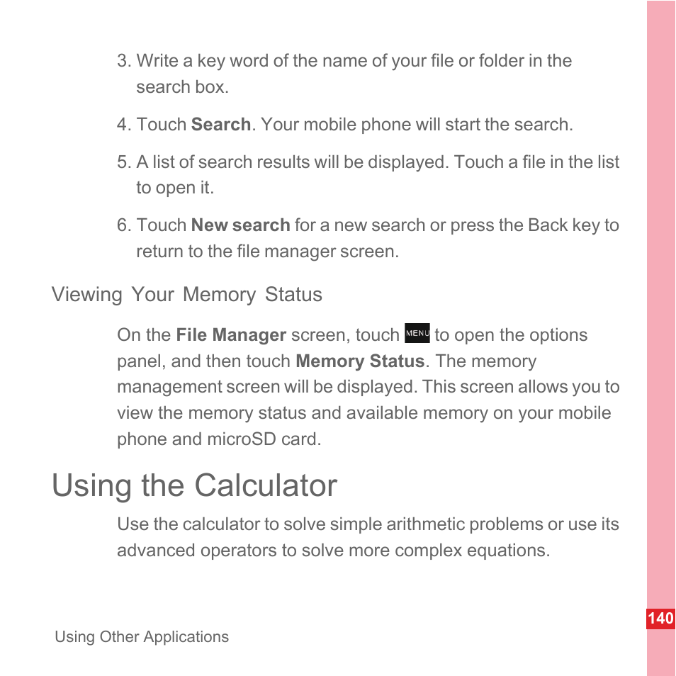 Viewing your memory status, Using the calculator | Huawei U8110 User Manual User Manual | Page 146 / 188