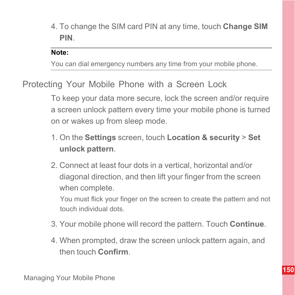 Protecting your mobile phone with a screen lock | Huawei U8110 User Manual User Manual | Page 156 / 188