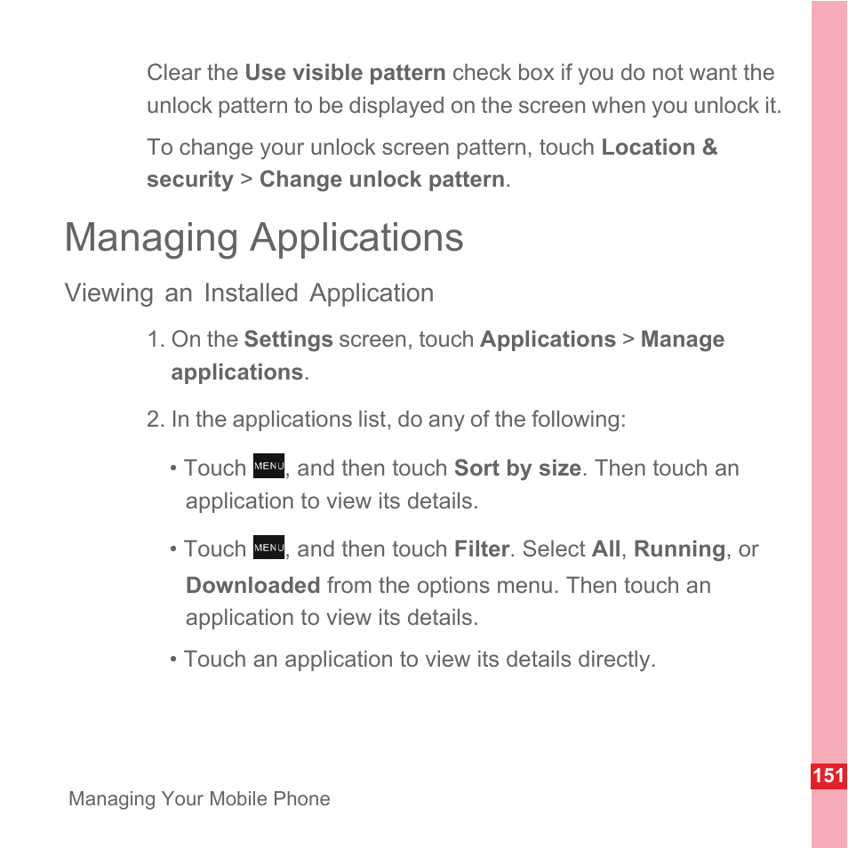 Managing applications, Viewing an installed application | Huawei U8110 User Manual User Manual | Page 157 / 188