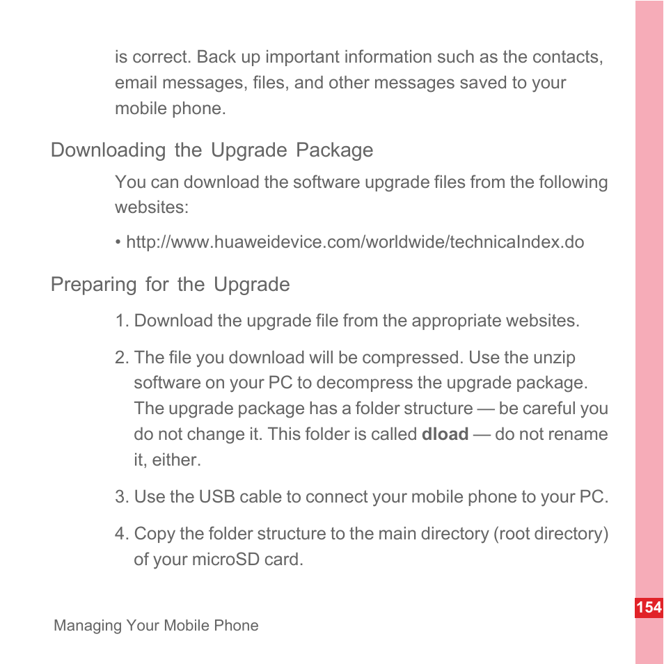 Downloading the upgrade package, Preparing for the upgrade | Huawei U8110 User Manual User Manual | Page 160 / 188