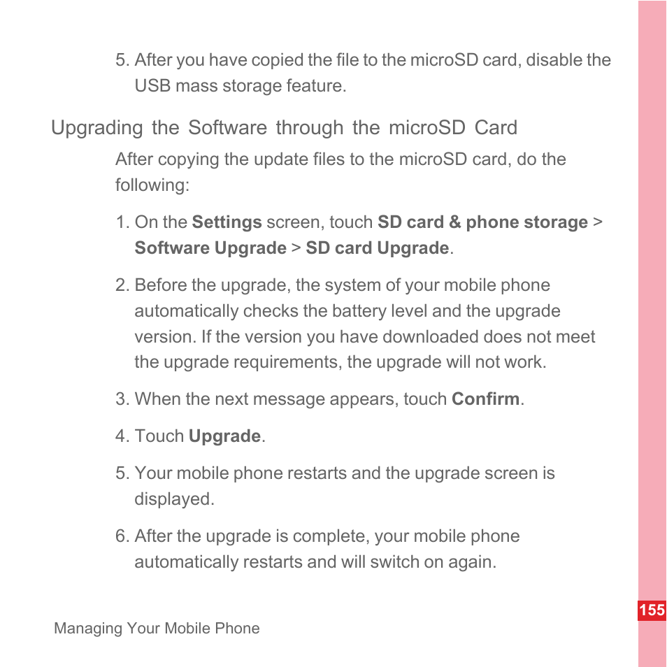 Upgrading the software through the microsd card | Huawei U8110 User Manual User Manual | Page 161 / 188