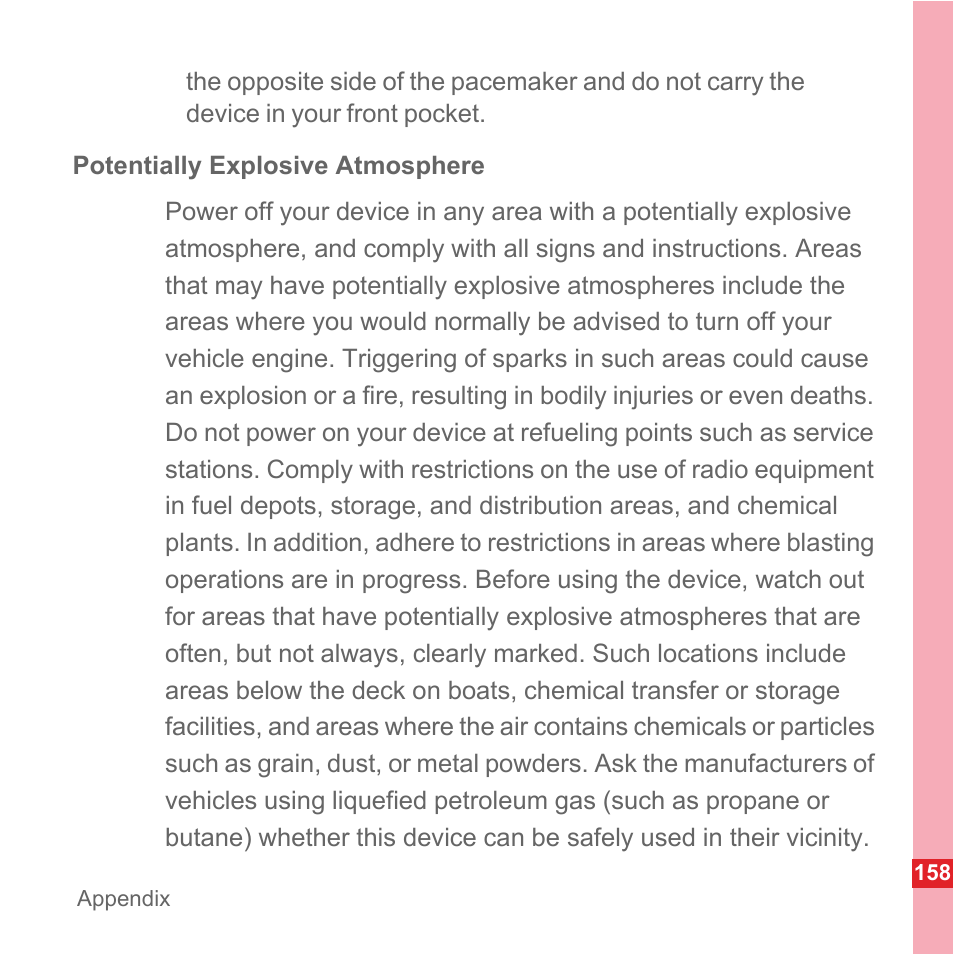 Potentially explosive atmosphere | Huawei U8110 User Manual User Manual | Page 164 / 188