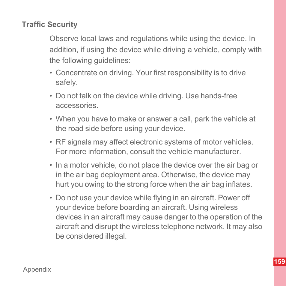 Traffic security | Huawei U8110 User Manual User Manual | Page 165 / 188