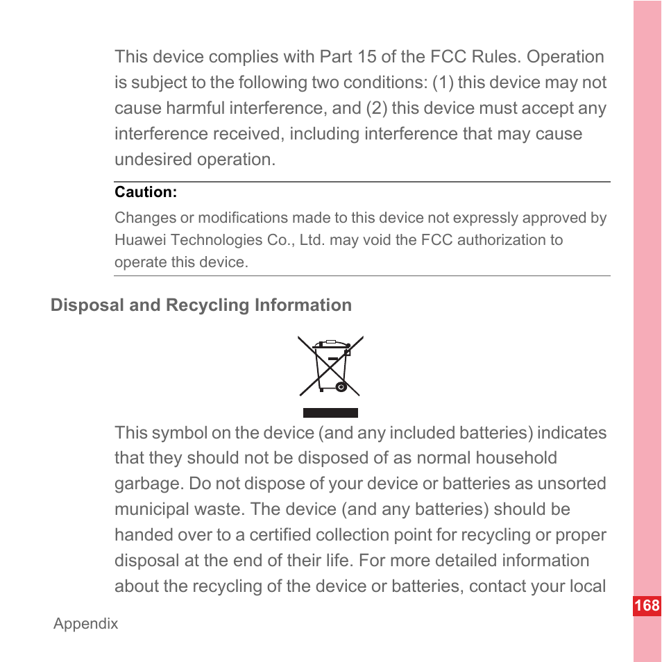 Disposal and recycling information | Huawei U8110 User Manual User Manual | Page 174 / 188
