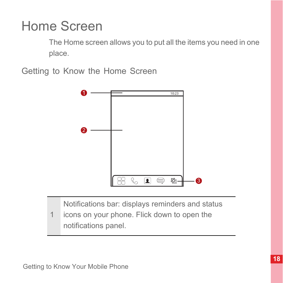 Home screen, Getting to know the home screen | Huawei U8110 User Manual User Manual | Page 24 / 188