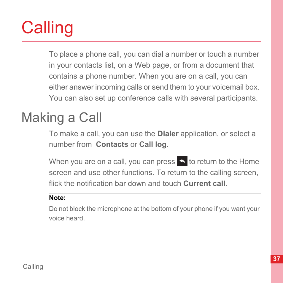 Calling, Making a call | Huawei U8110 User Manual User Manual | Page 43 / 188