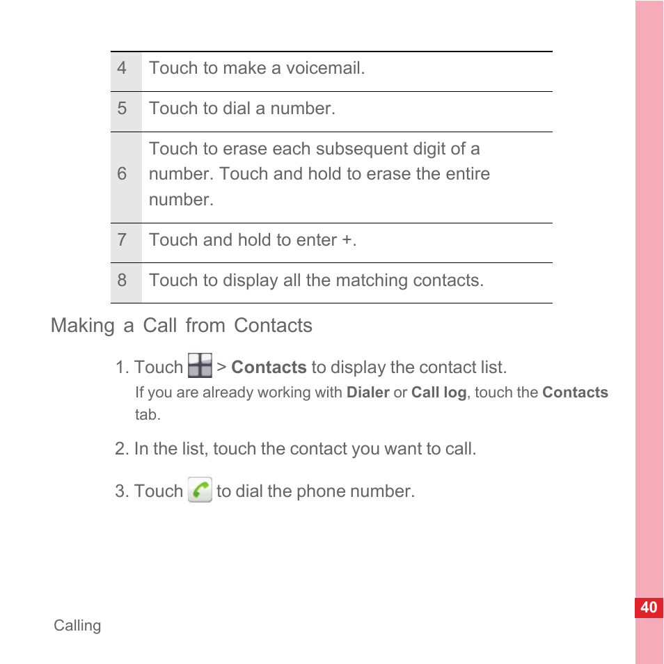 Making a call from contacts | Huawei U8110 User Manual User Manual | Page 46 / 188