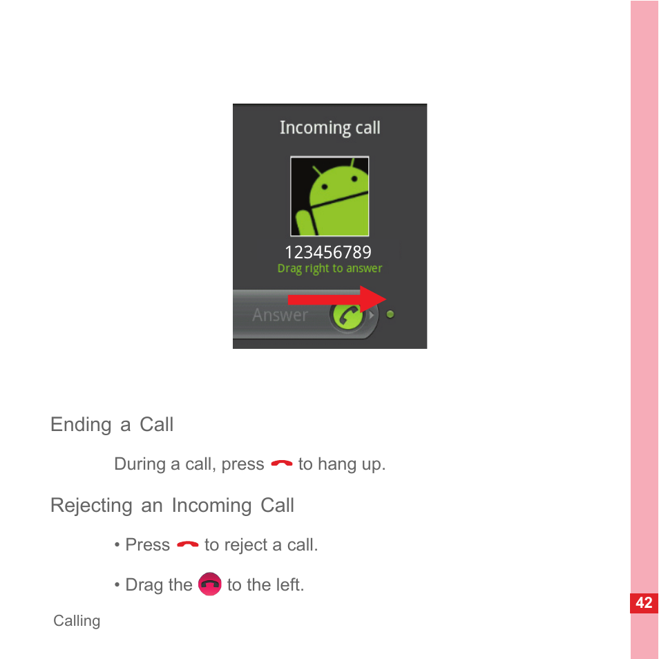 Ending a call, Rejecting an incoming call | Huawei U8110 User Manual User Manual | Page 48 / 188