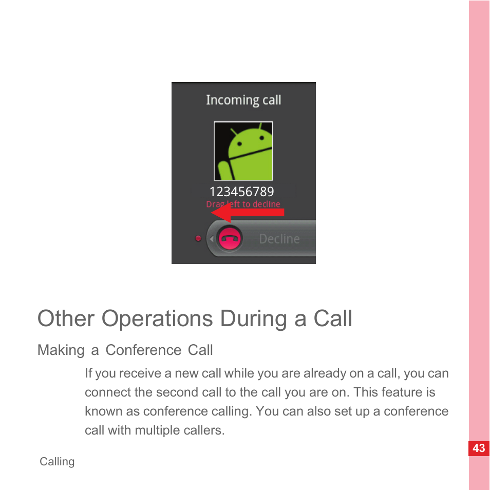 Other operations during a call, Making a conference call | Huawei U8110 User Manual User Manual | Page 49 / 188