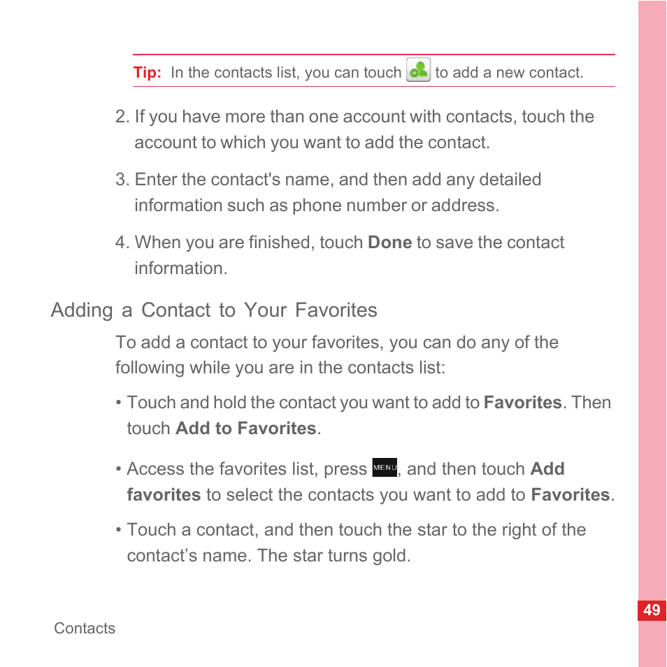 Adding a contact to your favorites | Huawei U8110 User Manual User Manual | Page 55 / 188