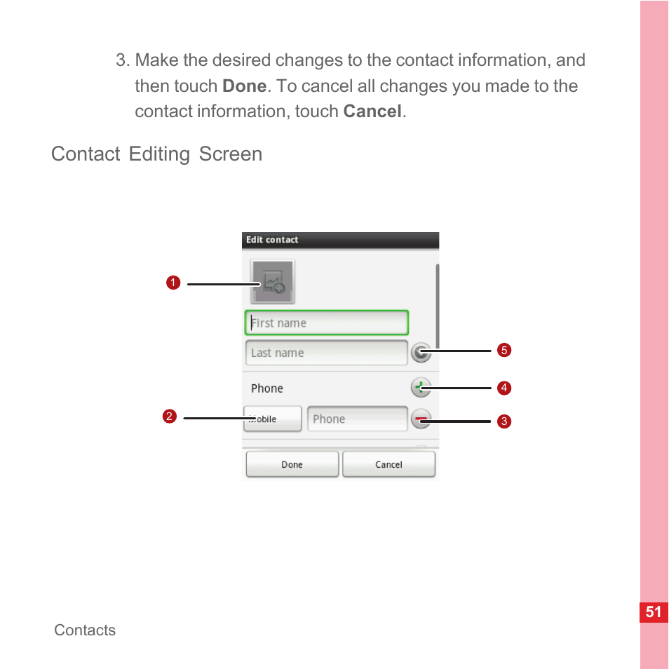 Contact editing screen | Huawei U8110 User Manual User Manual | Page 57 / 188