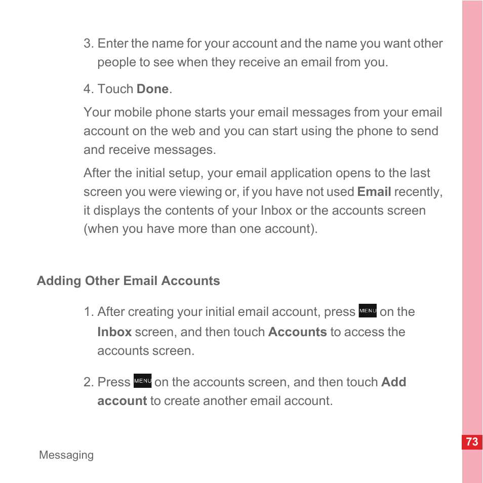 Adding other email accounts | Huawei U8110 User Manual User Manual | Page 79 / 188