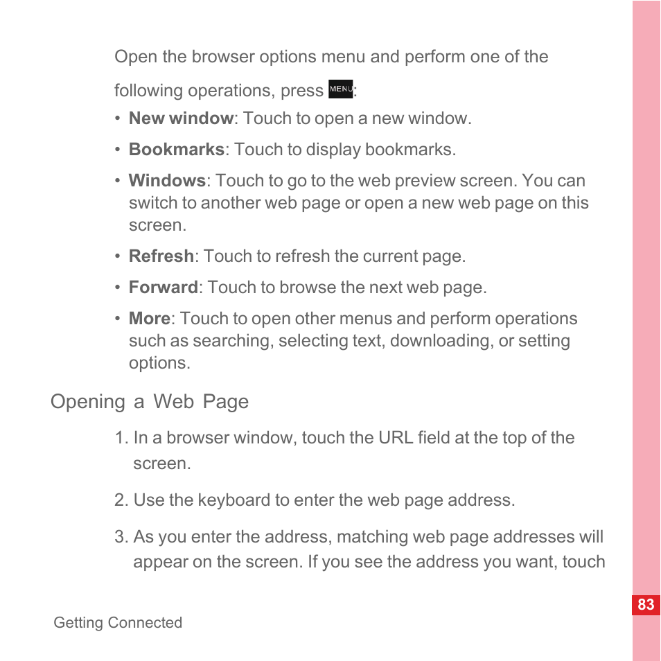 Opening a web page | Huawei U8110 User Manual User Manual | Page 89 / 188
