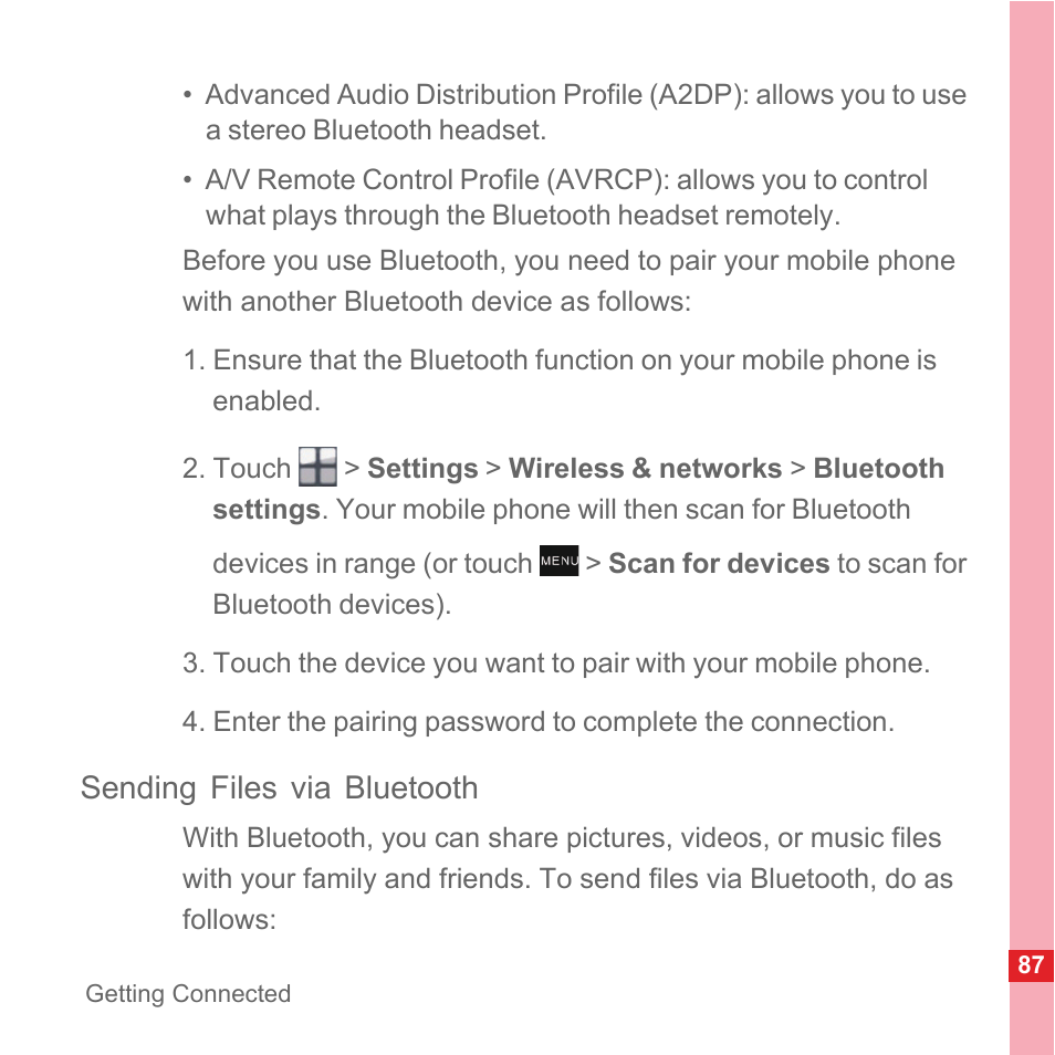 Sending files via bluetooth | Huawei U8110 User Manual User Manual | Page 93 / 188