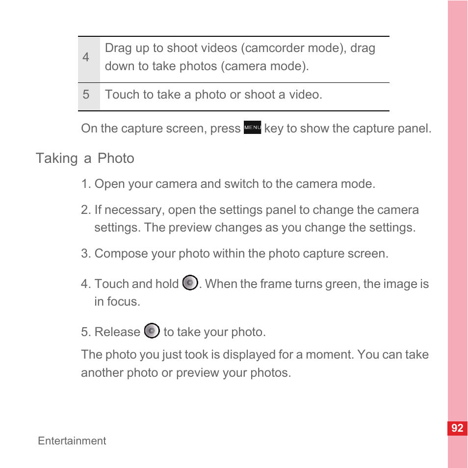 Taking a photo | Huawei U8110 User Manual User Manual | Page 98 / 188