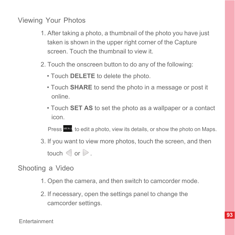 Viewing your photos, Shooting a video | Huawei U8110 User Manual User Manual | Page 99 / 188
