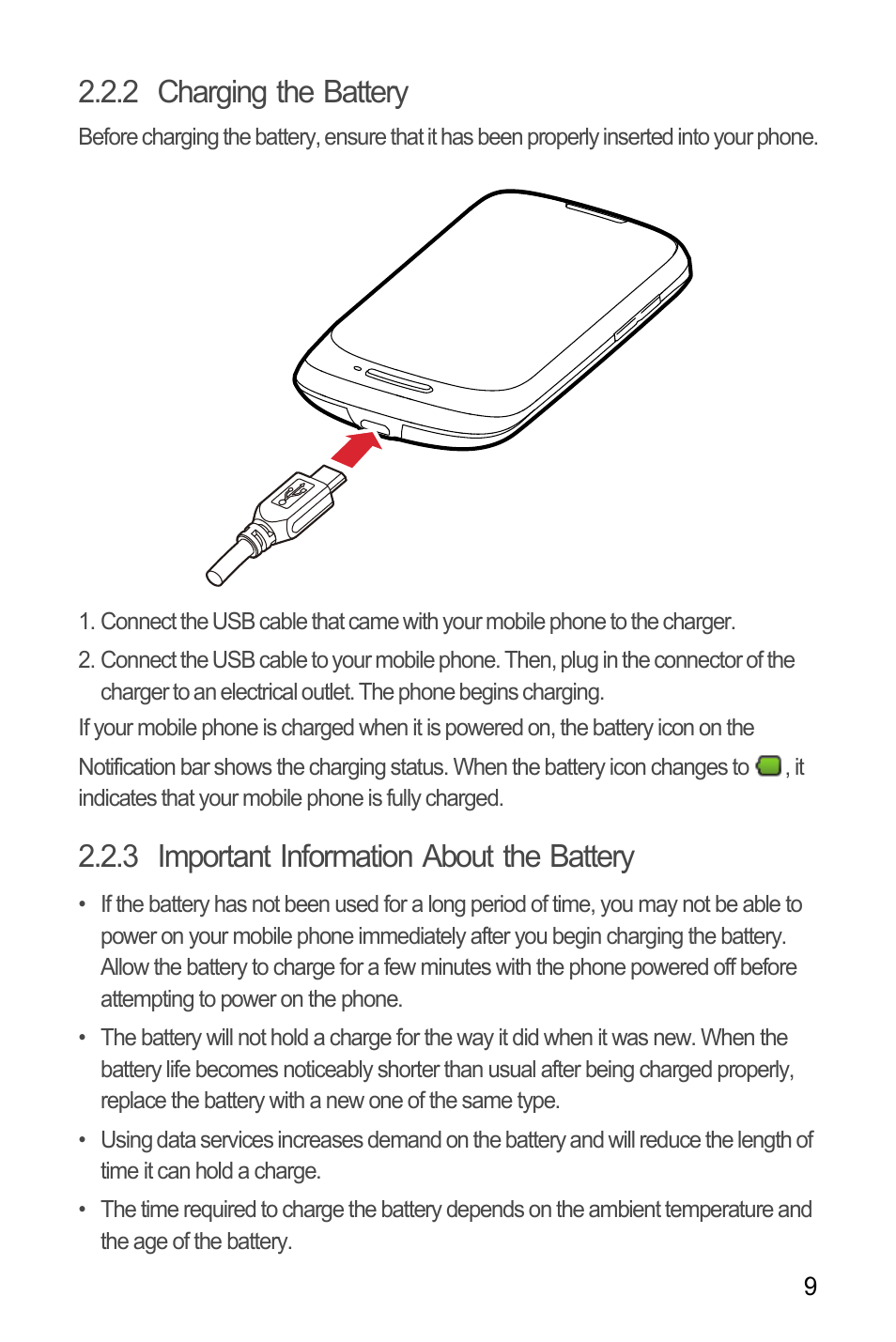 2 charging the battery, 3 important information about the battery | Huawei U8180 User Manual User Manual | Page 12 / 61