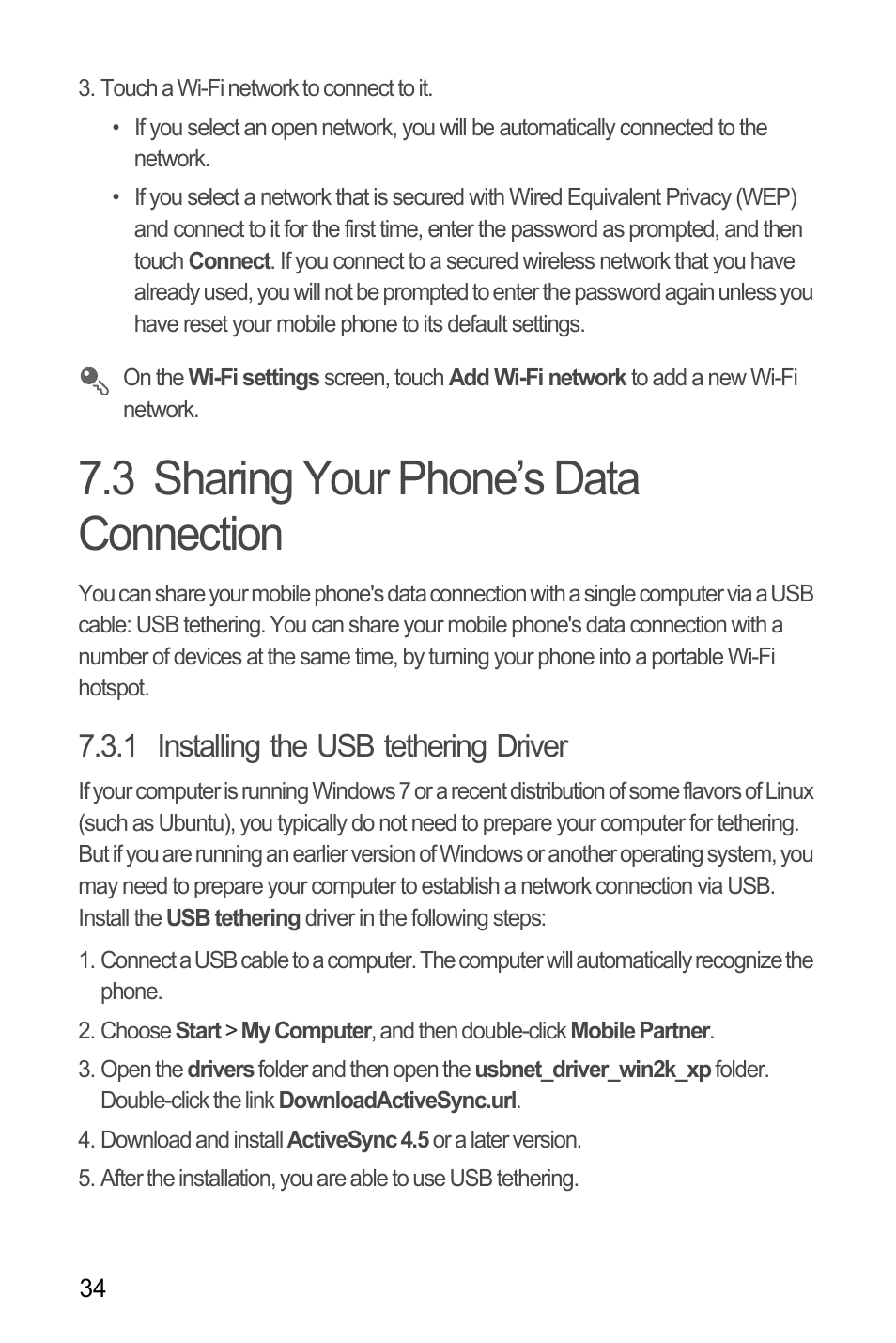 3 sharing your phone’s data connection, 1 installing the usb tethering driver | Huawei Ascend Y100 User Manual | Page 38 / 75