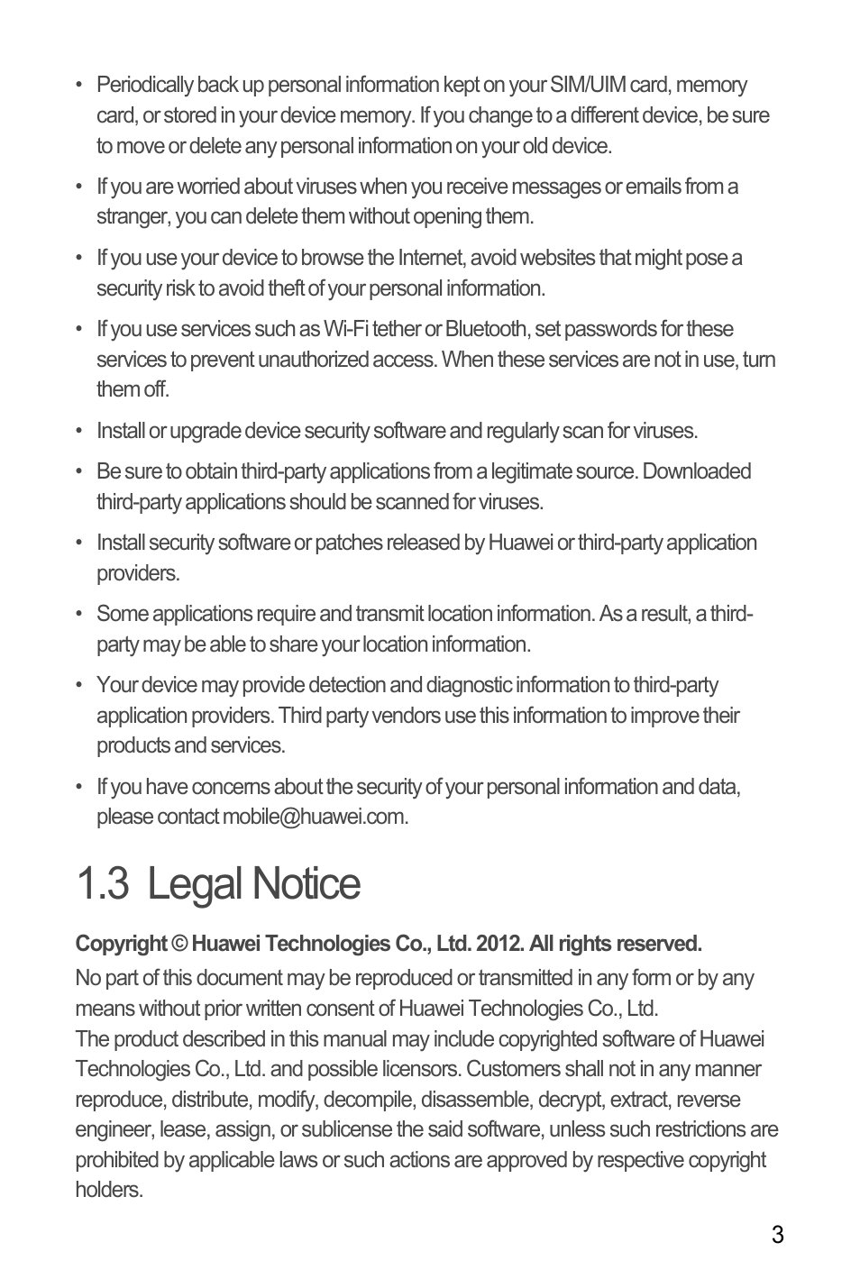 3 legal notice | Huawei U8185-1 User Manual | Page 7 / 76