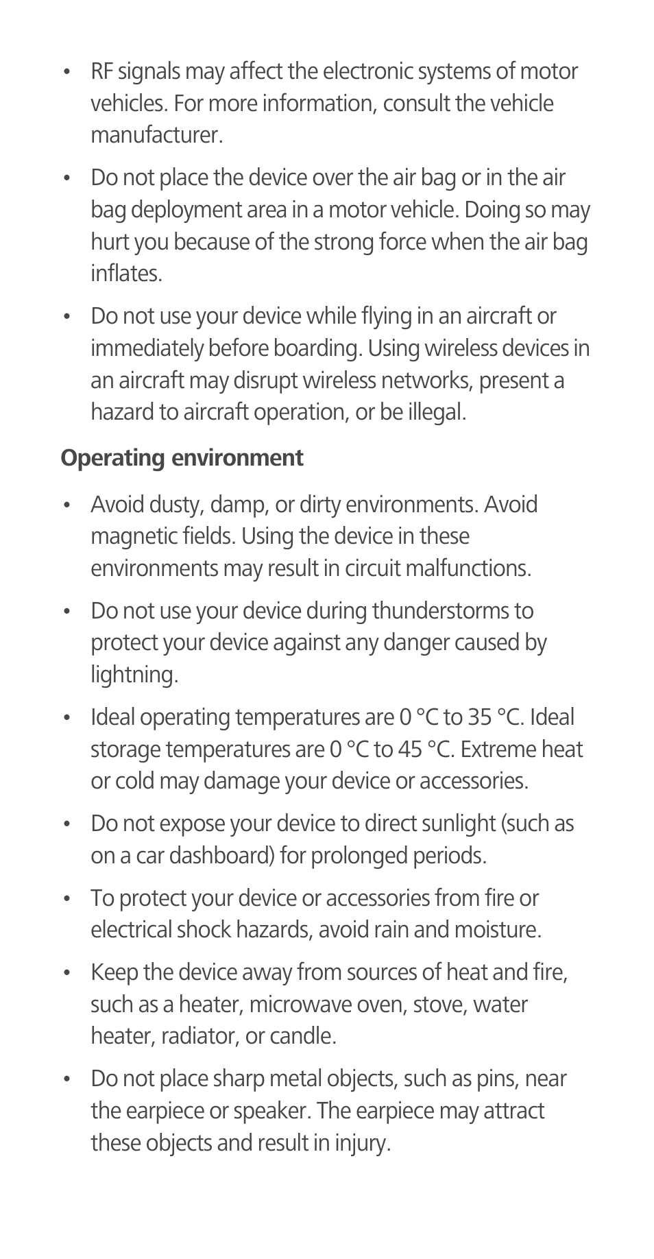 Operating environment | Huawei Ascend G700-U20 Quick Start User Manual | Page 14 / 28