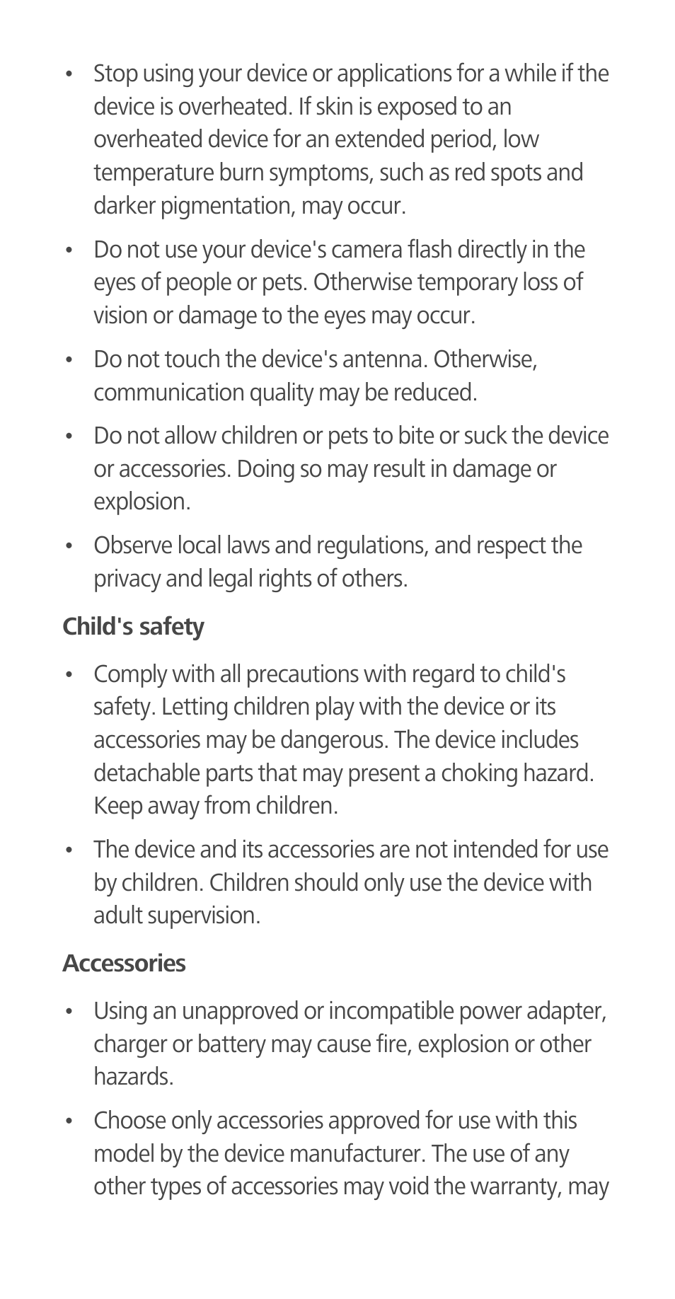 Child's safety, Accessories | Huawei Ascend G700-U20 Quick Start User Manual | Page 15 / 28