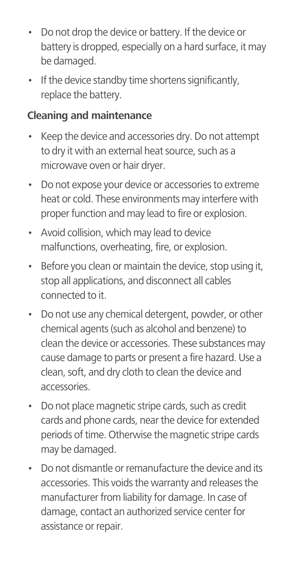 Cleaning and maintenance | Huawei Ascend G700-U20 Quick Start User Manual | Page 18 / 28