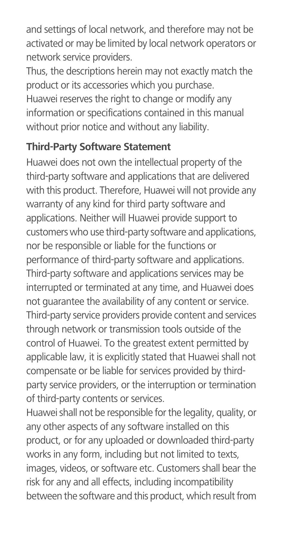 Third-party software statement | Huawei Ascend G700-U20 Quick Start User Manual | Page 25 / 28