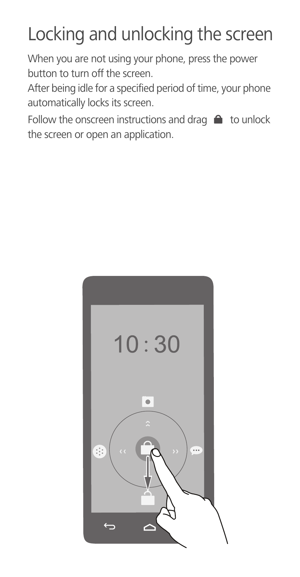 Locking and unlocking the screen | Huawei Ascend G700-U20 Quick Start User Manual | Page 4 / 28