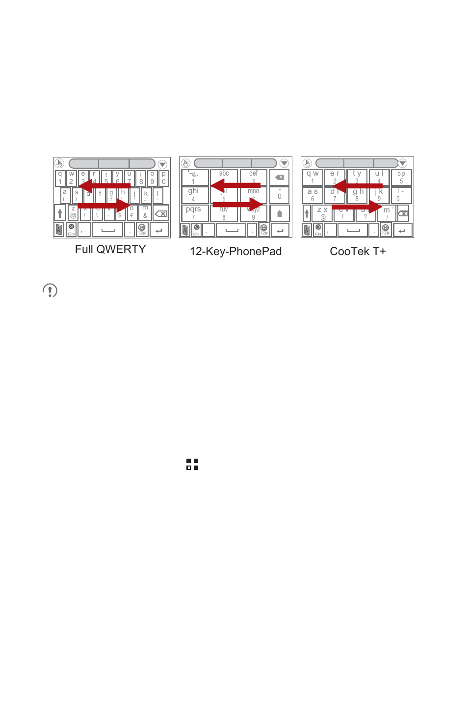 4 switching the keyboard layout, 5 using the landscape keyboard, 2 customizing keyboard settings | 6 messaging, Full qwerty 12-key-phonepad cootek t | Huawei U8186 User Manual | Page 32 / 75