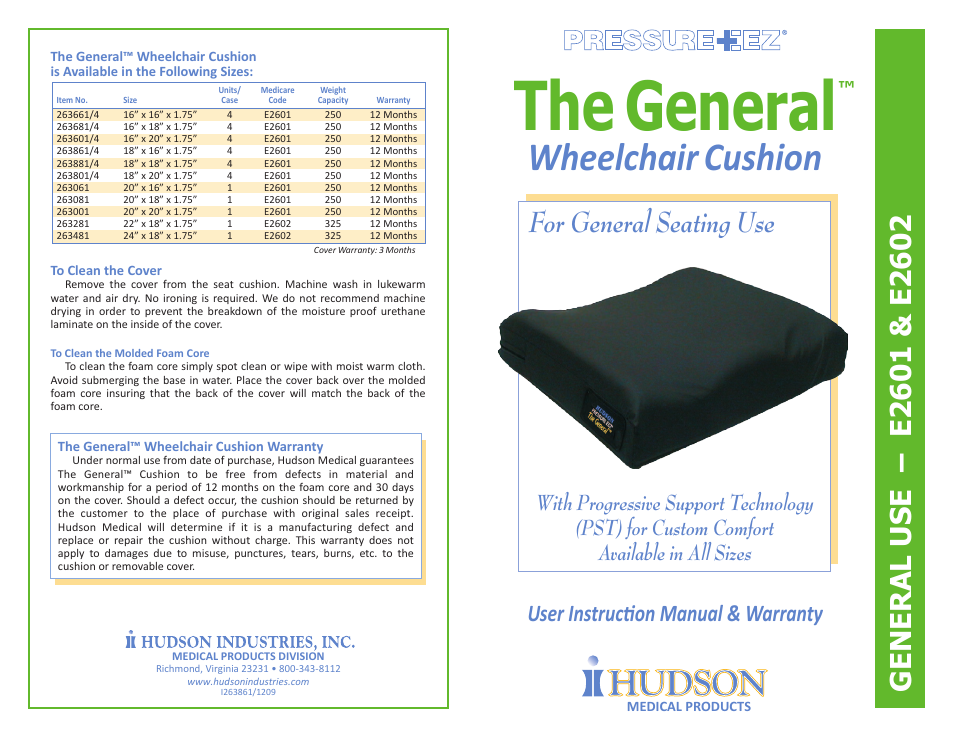 Hudson Medical General Seat User Manual | 2 pages