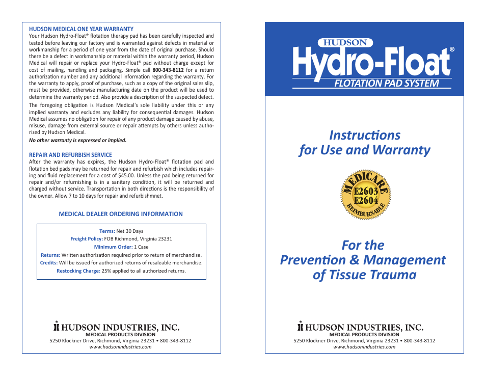 Hudson Medical Hydro-Float User Manual | 2 pages