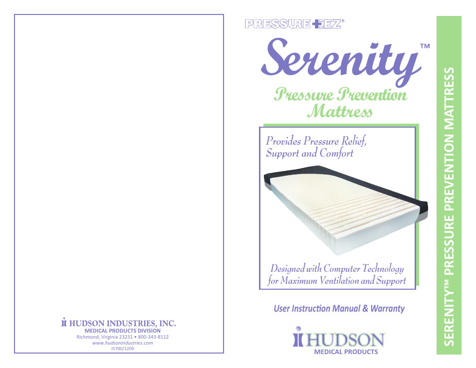 Hudson Medical Serenity Mattress User Manual | 2 pages